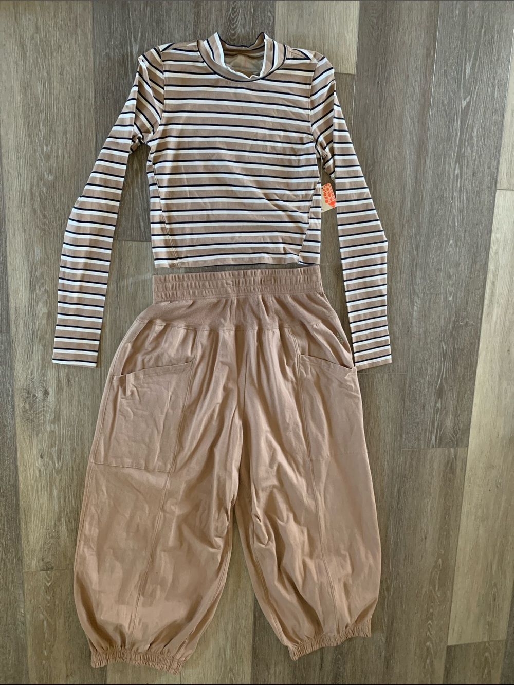 FP Movement SET Up In The Air Midnight Striped Tan Blue Top & Harem Pants NWT - Picture 4 of 9